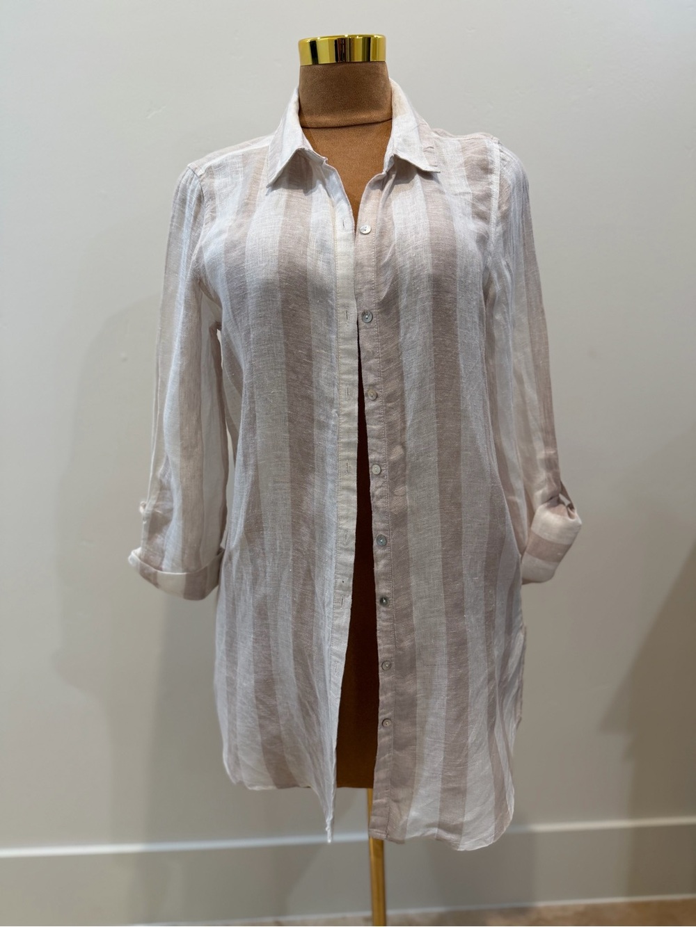 Lightweight White and Cream Striped Button-Down